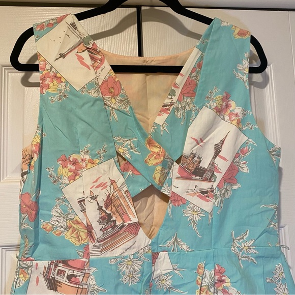 NWOT Oasis London Limited Edition Teal Pink Cotton Summer Dress - Picture 16 of 16